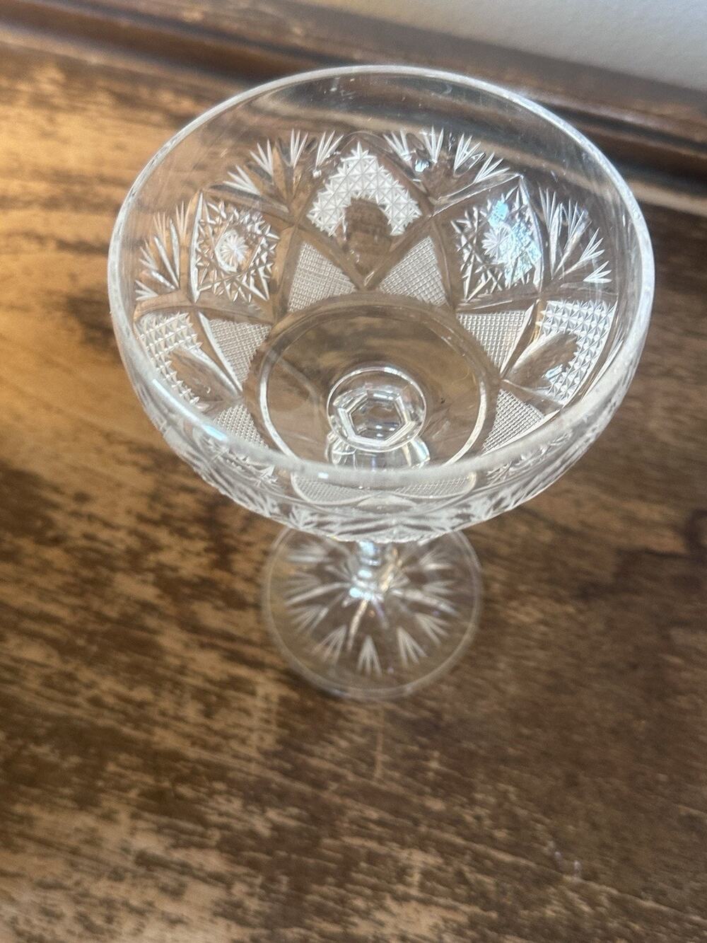 Vtg Bohemia Czechoslovakia Hand Cut Lead Crystal Wine Goblet Glass 24% PbO